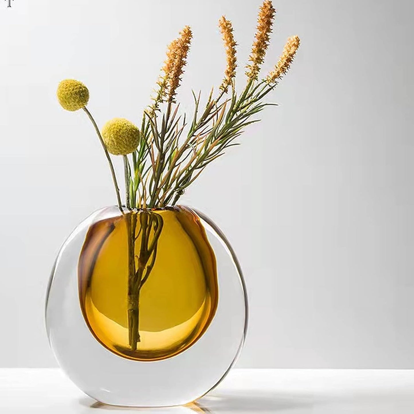 Crystal Vase, Modern Decorative Vase, Minimalist Floral Vase, Light Luxury Style for Home Decor, Centerpiece, Office, Pampas Grass, Dried Flowers, Flowers and Buds (Amber)