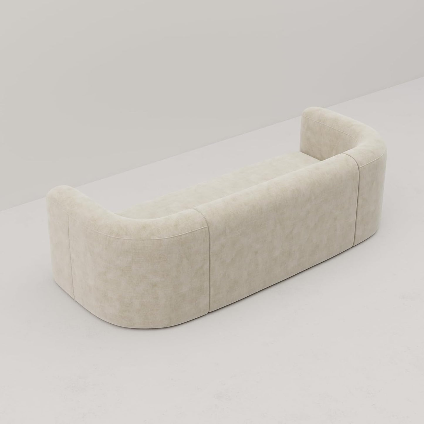 Luxury Modern Tight Curved Back Velvet Sofa, Minimalist Style Comfy Couch for Living Room Apartment, 3 Seater, Cream