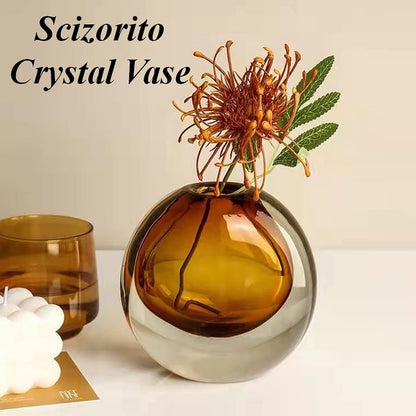 Crystal Vase, Modern Decorative Vase, Minimalist Floral Vase, Light Luxury Style for Home Decor, Centerpiece, Office, Pampas Grass, Dried Flowers, Flowers and Buds (Amber)