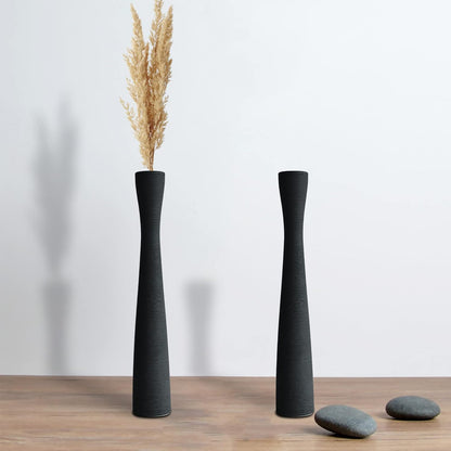 2 Pack Tall Ceramic Vase 16", Floor Vase for Pampas Grass Modern Flower Vase 40Cm (Black)