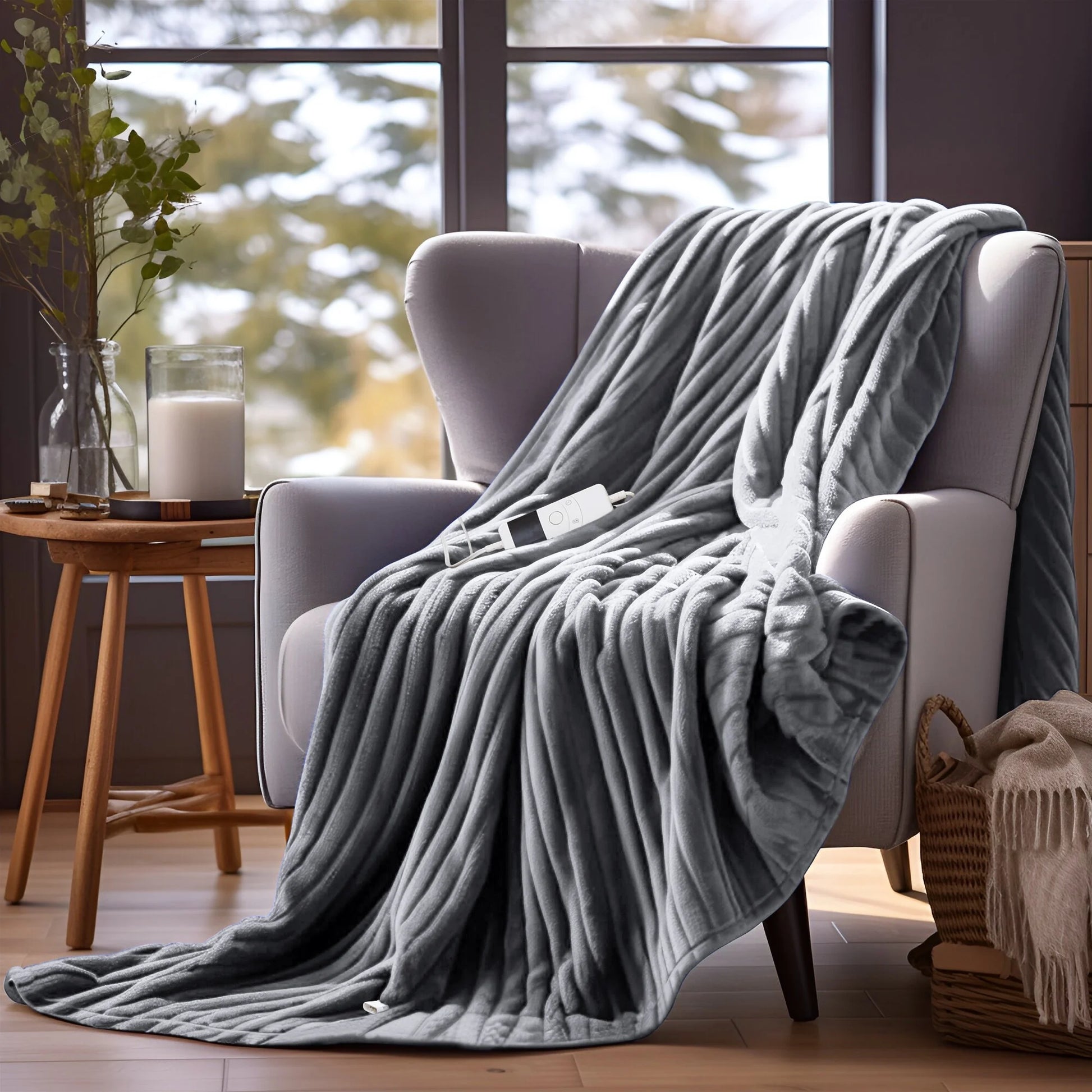 62"X84" Heated Electric Blanket Fast Heating Lap Flannel Blankets, 1/2/4/6/8 Hours Auto-Off 10 Heat Level Winter Throw Blankets, Over-Heat Protection Flannel Heater Throws, Machine Washable, Grey