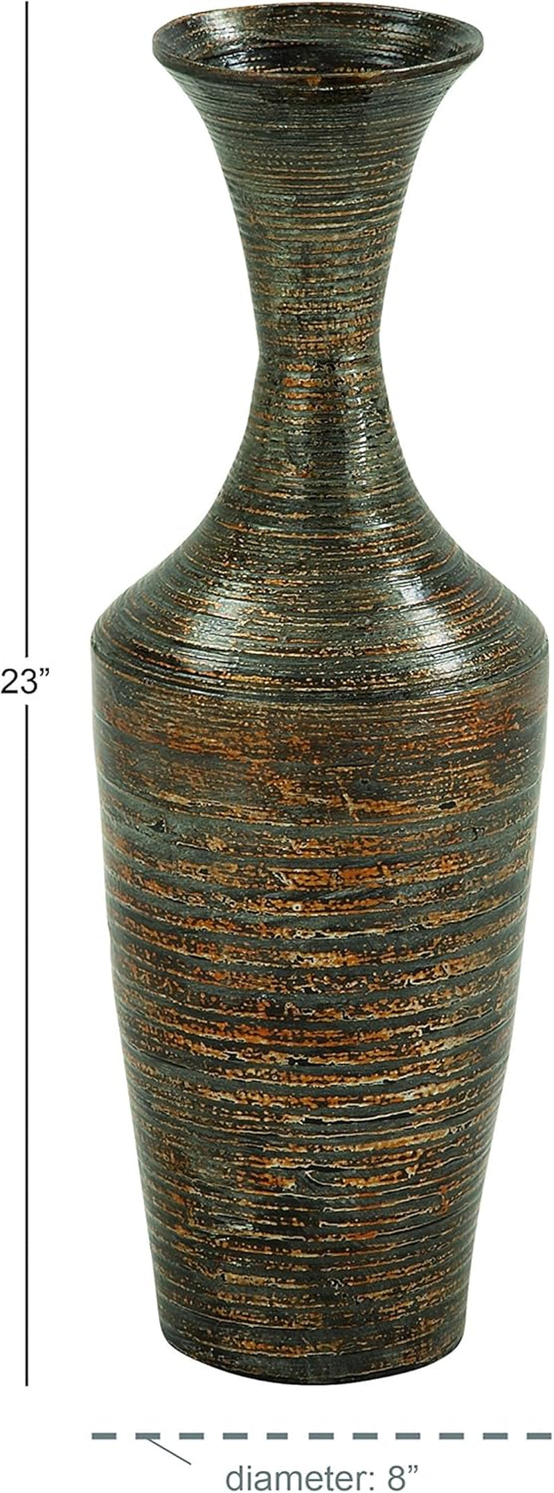 Bamboo Wood Decorative Vase Tall Floor Centerpiece Vase with Lacquer, Vase for Home Decoration 8" X 8" X 23", Dark Brown