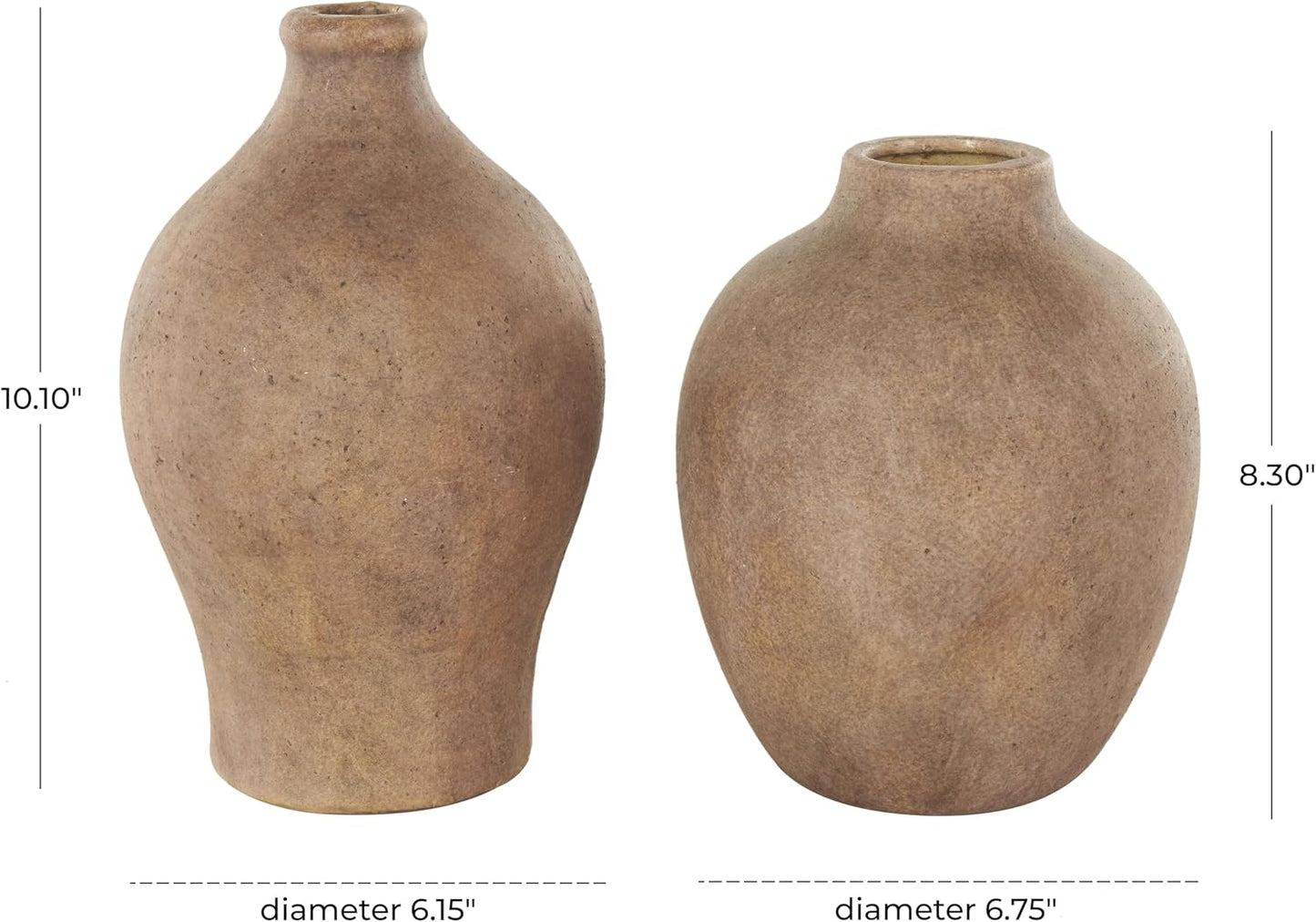 Ceramic Vase Antique Style Textured, Set of 2 10", 8" H, Copper