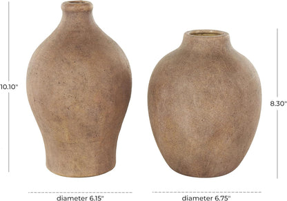 Ceramic Vase Antique Style Textured, Set of 2 10", 8" H, Copper