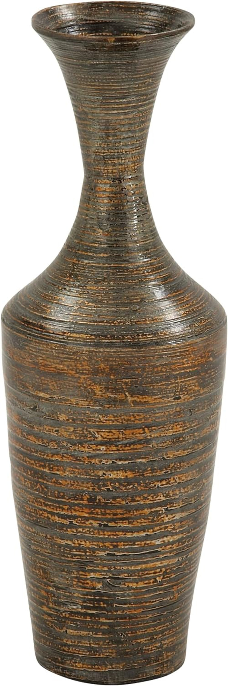 Bamboo Wood Decorative Vase Tall Floor Centerpiece Vase with Lacquer, Vase for Home Decoration 8" X 8" X 23", Dark Brown