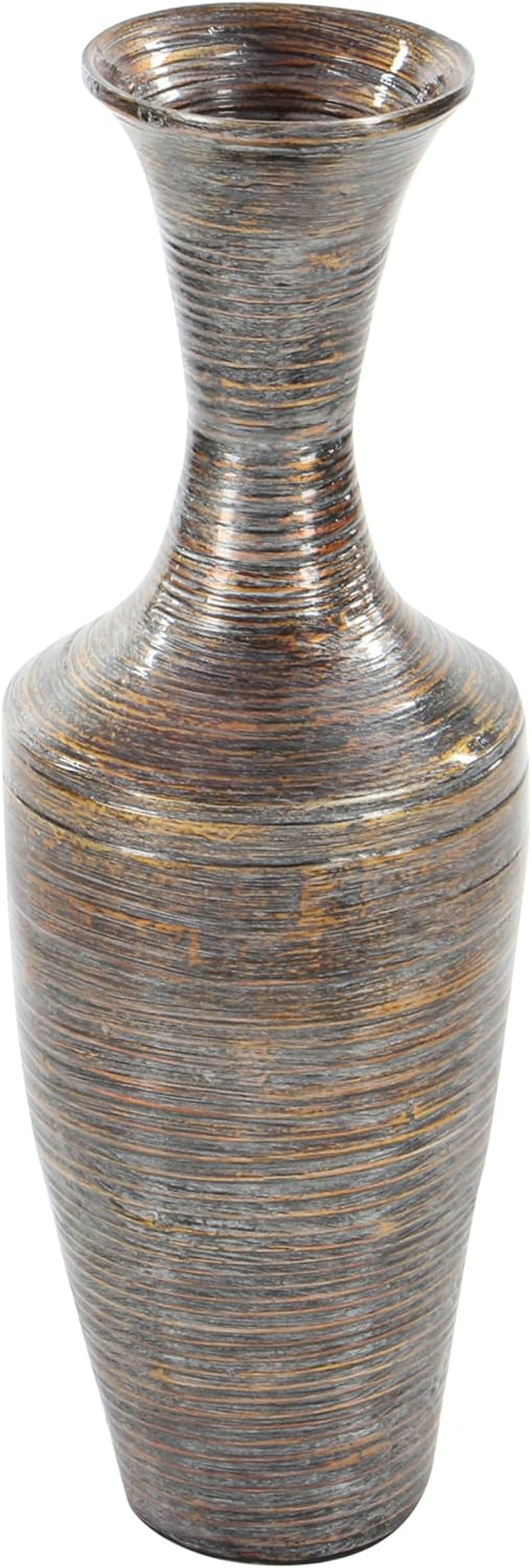 Bamboo Wood Decorative Vase Tall Floor Centerpiece Vase with Lacquer, Vase for Home Decoration 8" X 8" X 23", Dark Brown