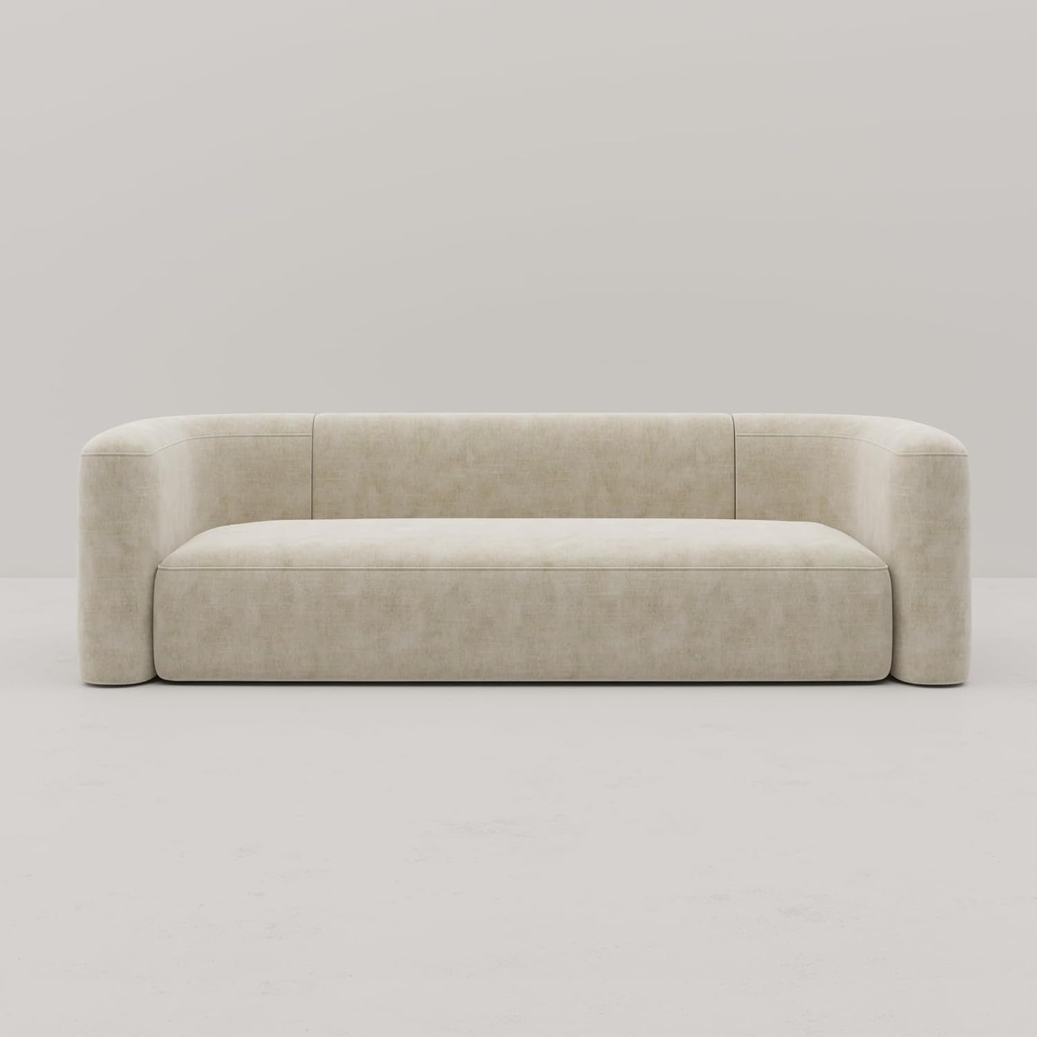 Luxury Modern Tight Curved Back Velvet Sofa, Minimalist Style Comfy Couch for Living Room Apartment, 3 Seater, Cream