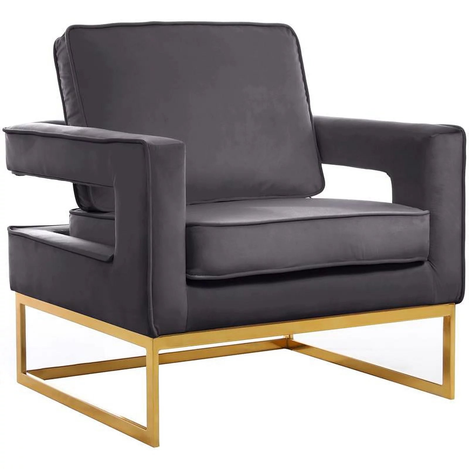 Noah Gray Velvet Accent Chair with Gold Iron Base