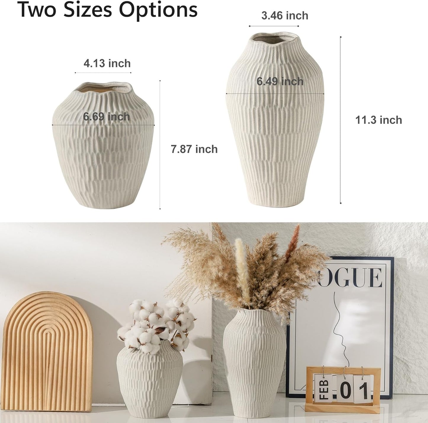 Ceramic Vase for Home Decor,7.8 Inch Flower Vase，Decorative Blue Vase for Pampas Grass，Modern Art Texture Vase for Home Entryway Living Room Dining Table Farmhouse Office Decor-Grey.