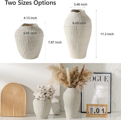 Ceramic Vase for Home Decor,7.8 Inch Flower Vase，Decorative Blue Vase for Pampas Grass，Modern Art Texture Vase for Home Entryway Living Room Dining Table Farmhouse Office Decor-Grey.