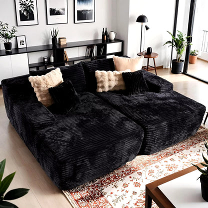 80" Cloud Sectional Couch Sofa Bed,Luxury Deep Seat Plush Corduroy Lounge Oversized Chaise Lounge Sofa Indoor