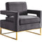 Noah Gray Velvet Accent Chair with Gold Iron Base