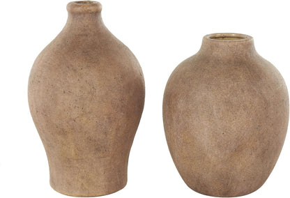 Ceramic Vase Antique Style Textured, Set of 2 10", 8" H, Copper